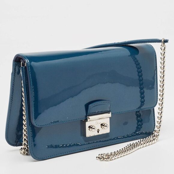 Dior Dark Blue Patent Leather Miss Dior Promenade Wallet on Chain - Picture 3 of 4